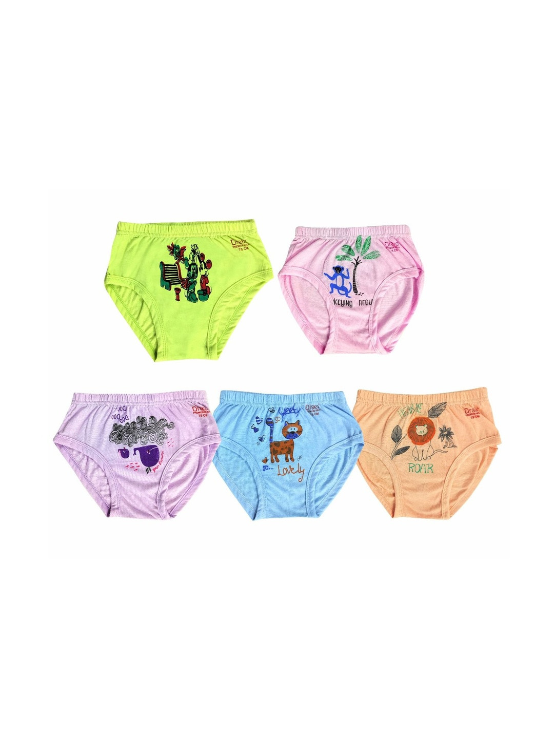 DRAKO Infant Girls Pack of 5 Printed Cotton Mid-Rise Hipster Briefs