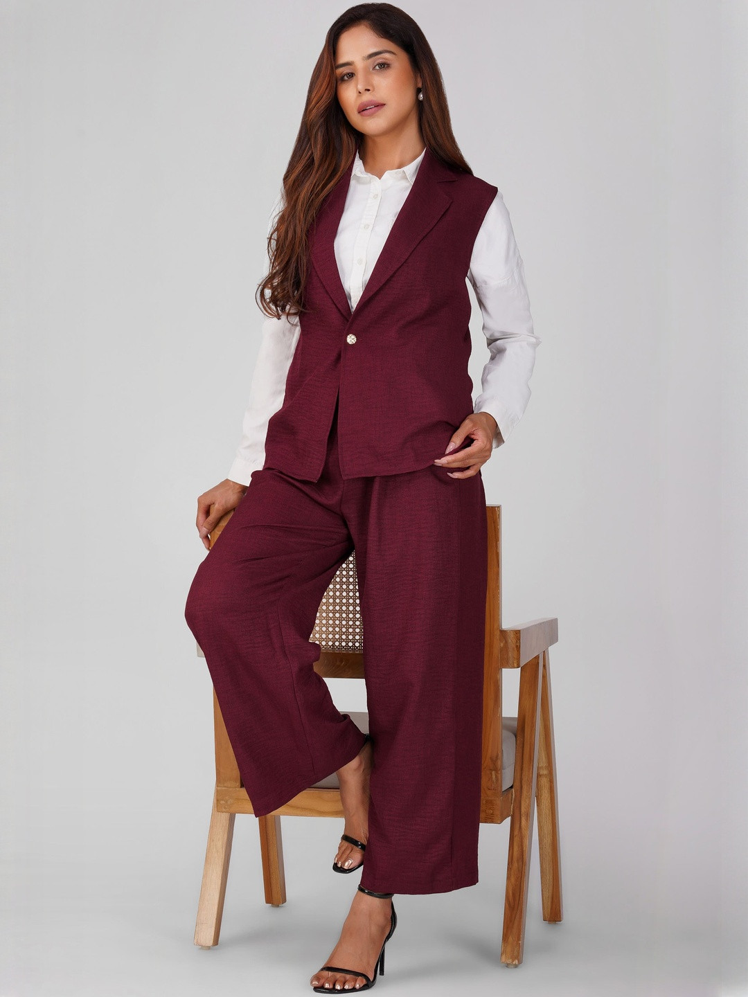 Bindigasm Asmi Lapel Collar Linen Blazer With Shirt & Trouser