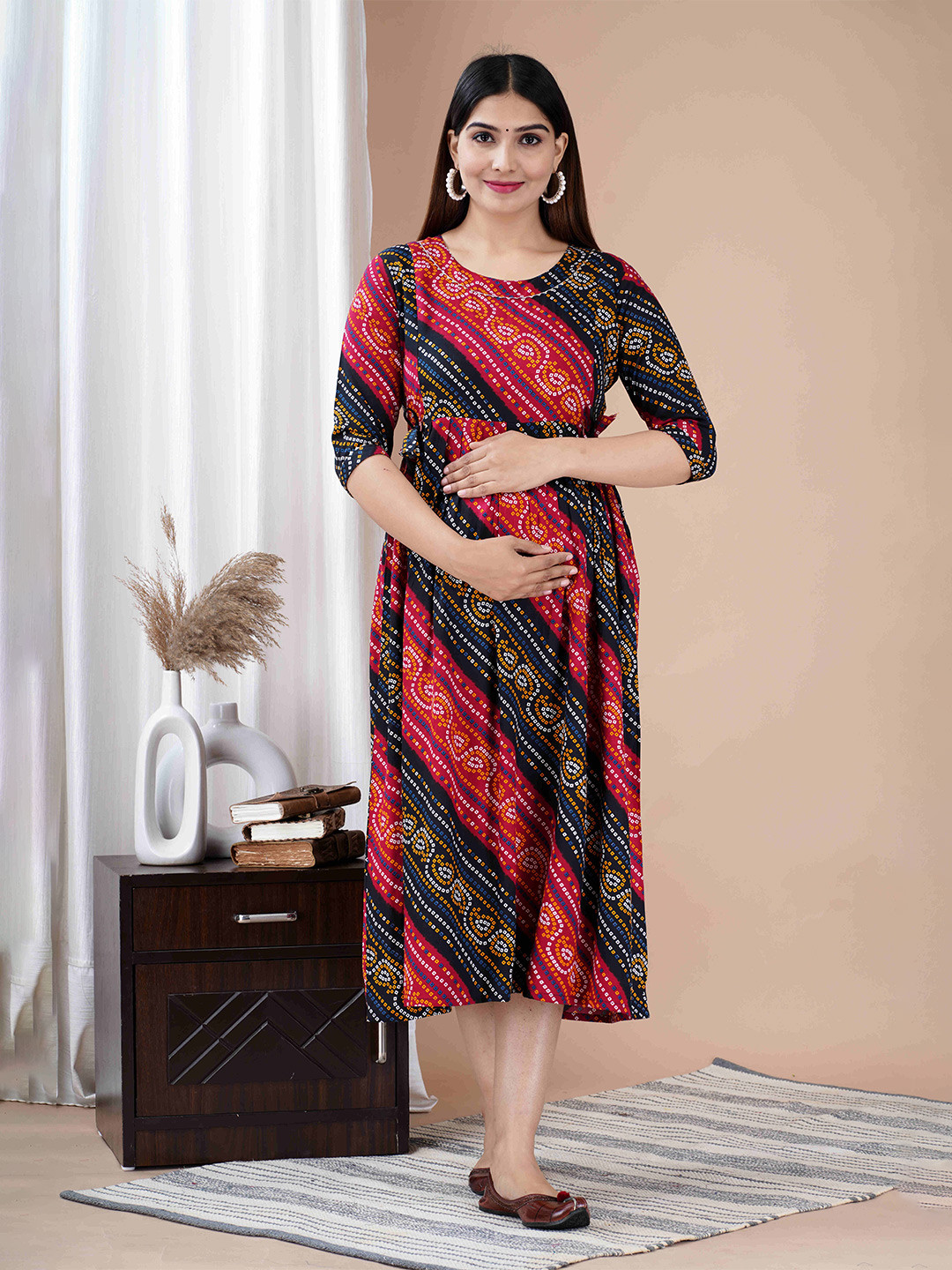 FACON GRAVIDA Ethnic Motifs Print A-Line Midi Dress