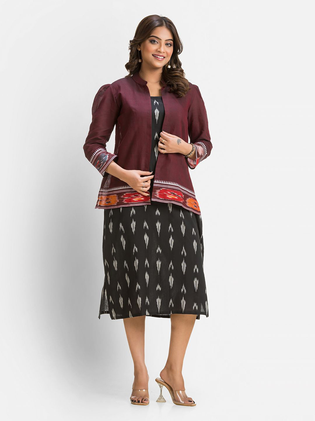 Crazy Needle Print Sheath Midi Dress