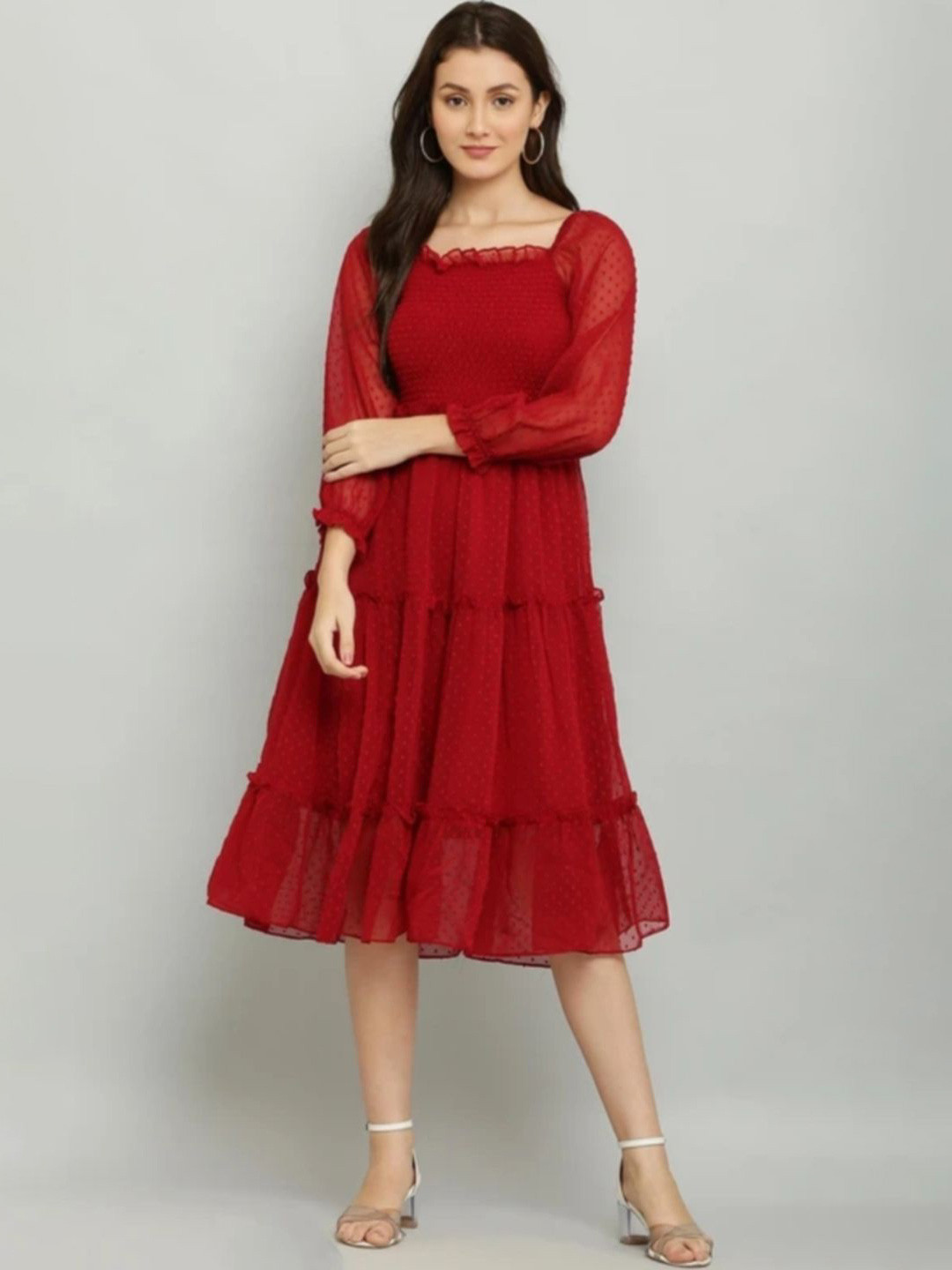 Gulkanya STYLE Georgette Fit & Flare Midi Dress
