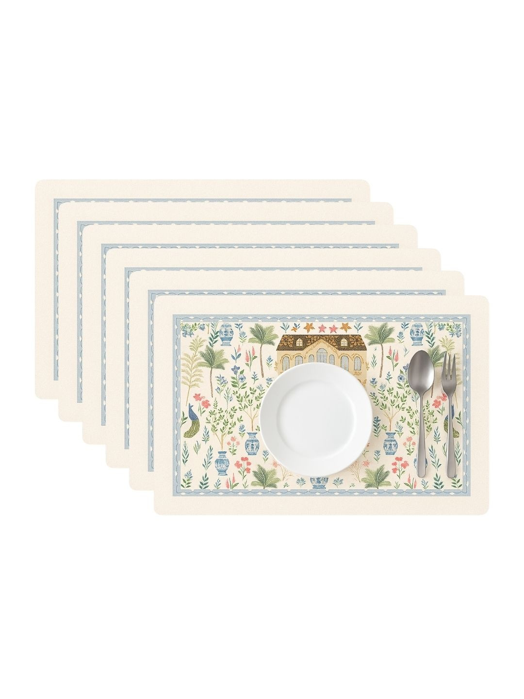 YELONA 6Pcs Off-White Patterned Waterproof Heat-Resistant Anti-Slip Table Placemats