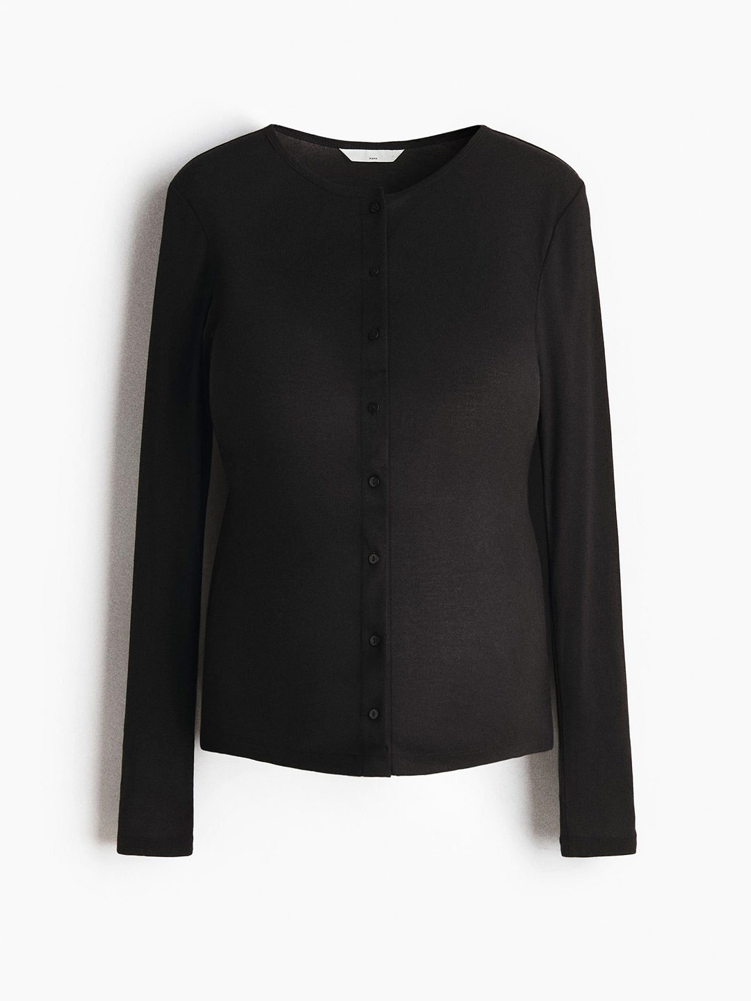 H&M MAMA Fine-Knit Button-Front Round Neck Long Sleeve Top