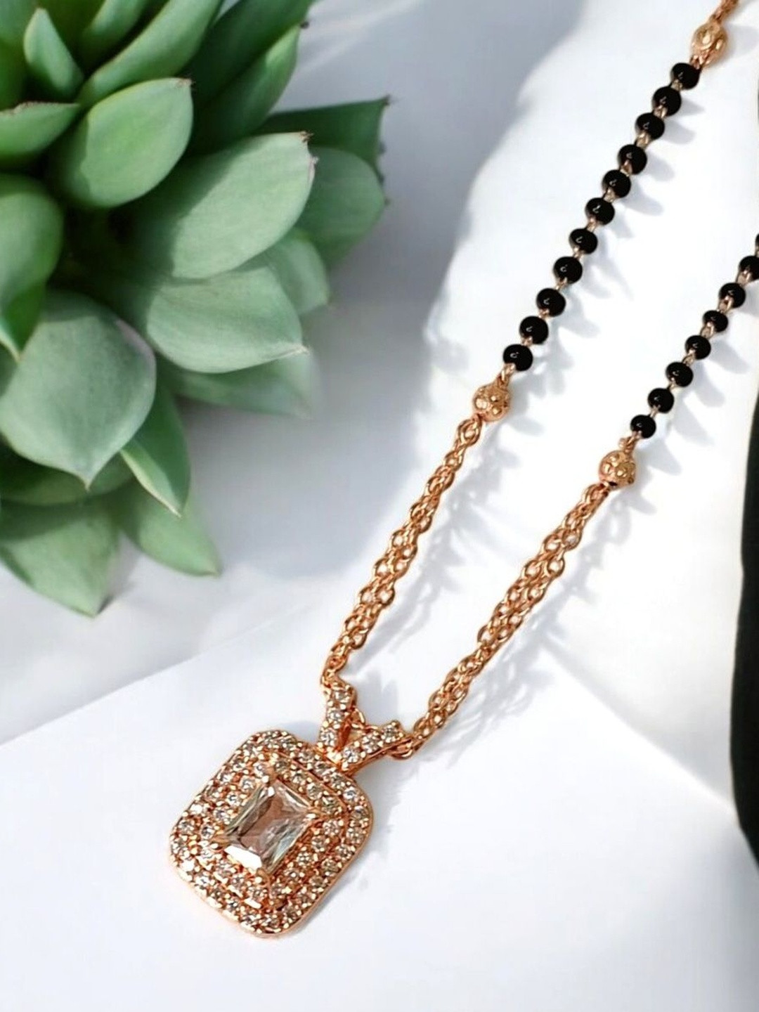 INDIAURA MODE Women Rose Gold-Plated Artificial Stones and Beads Mangalsutra