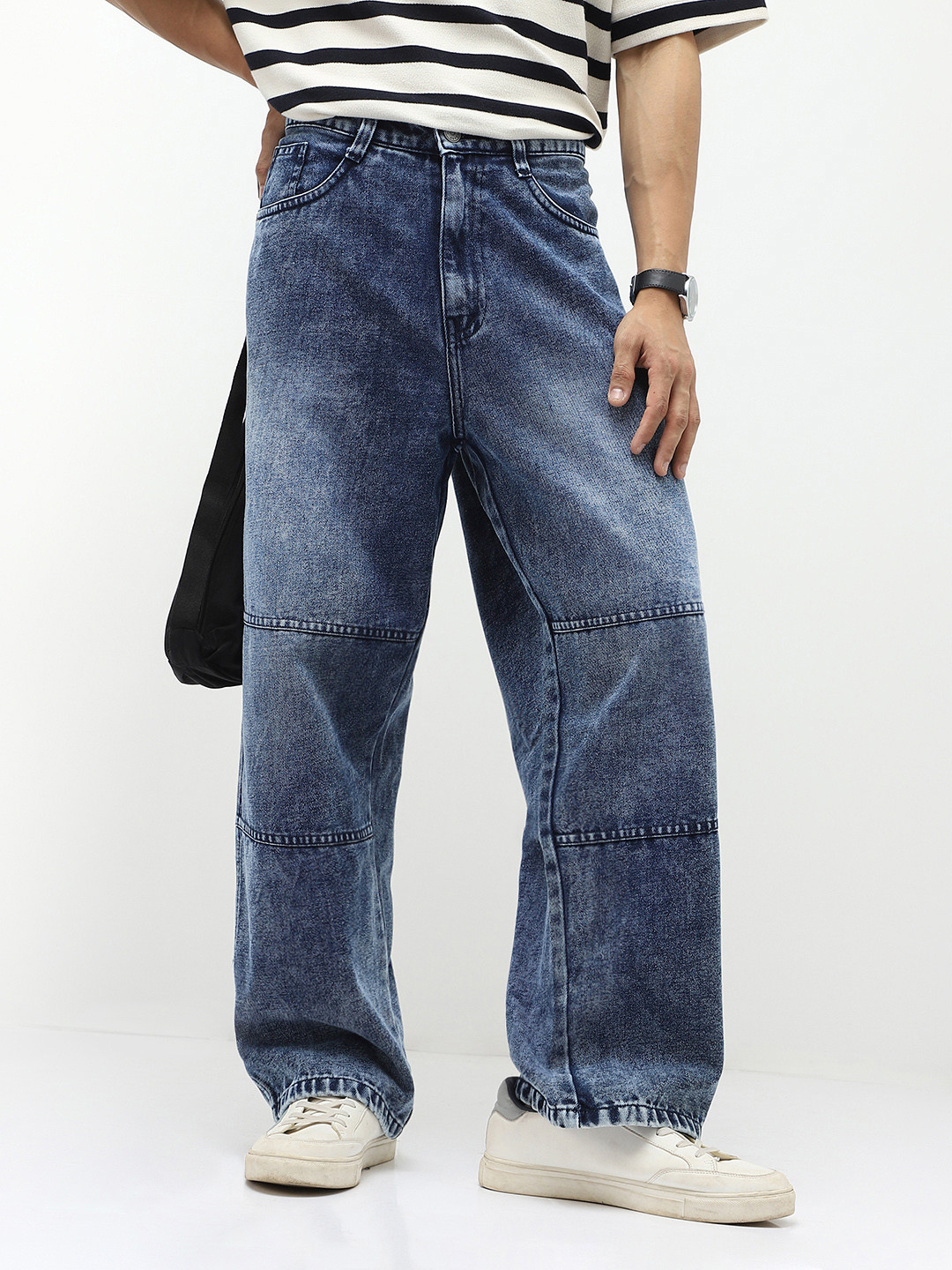 Urbano Fashion Men Loose Baggy Fit Cut and Sew Non-Stretchable Panelled Jeans