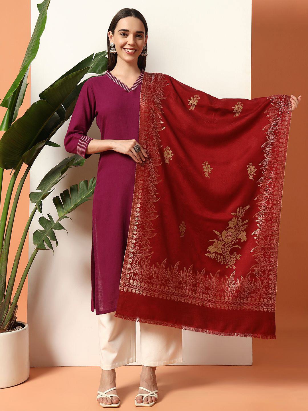 HANDICRAFT PALACE Women Woven Design Pashmina Stole