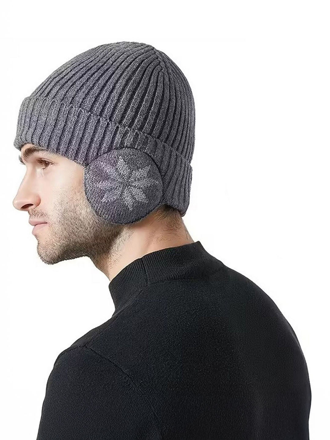 Infispace Men Printed Warm and Stretchable Woolen Beanie with Soft Fur-Lined Earflaps
