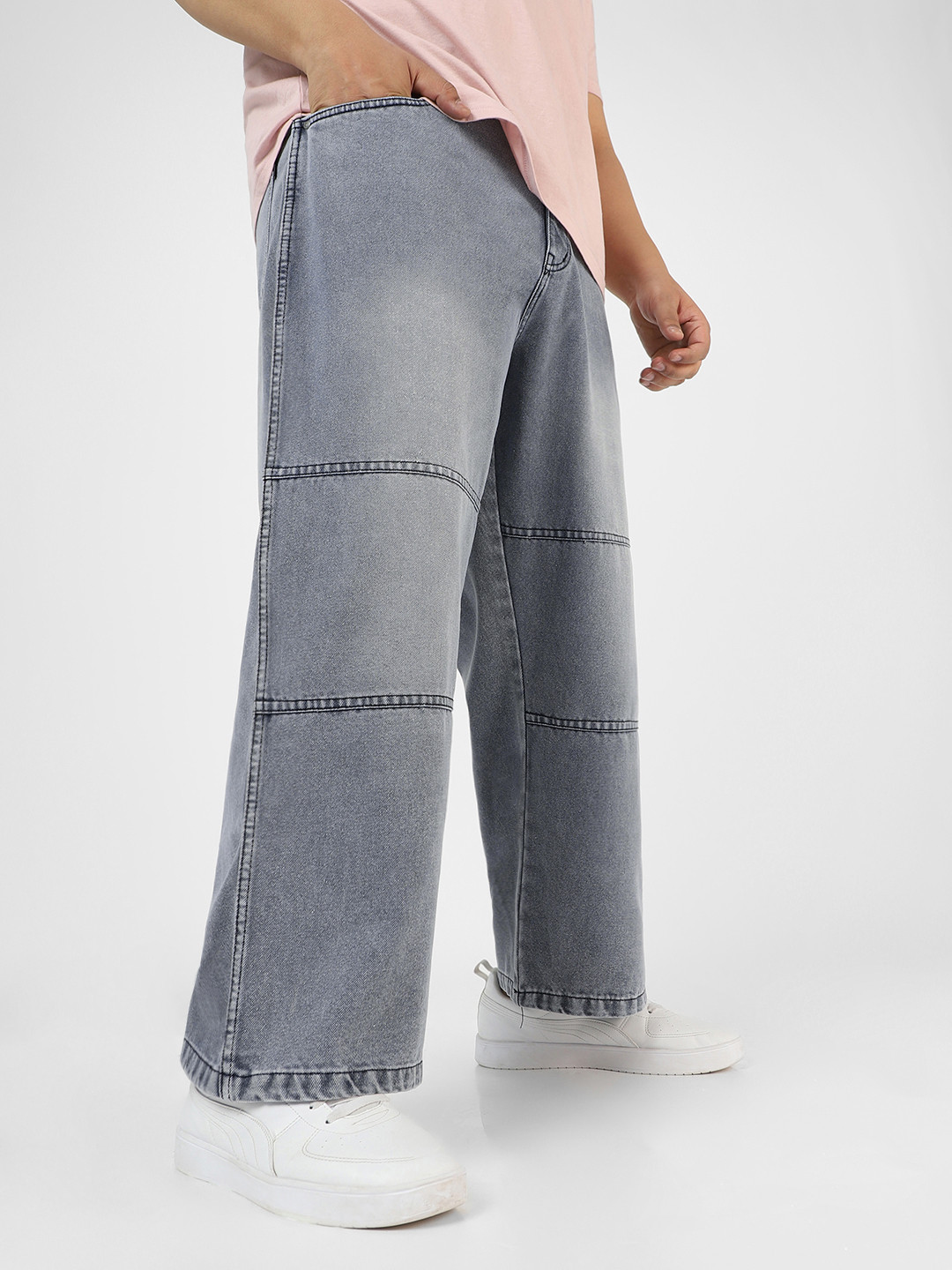 Urbano Plus Men Loose Baggy Fit Cut and Sew Panelled Jeans