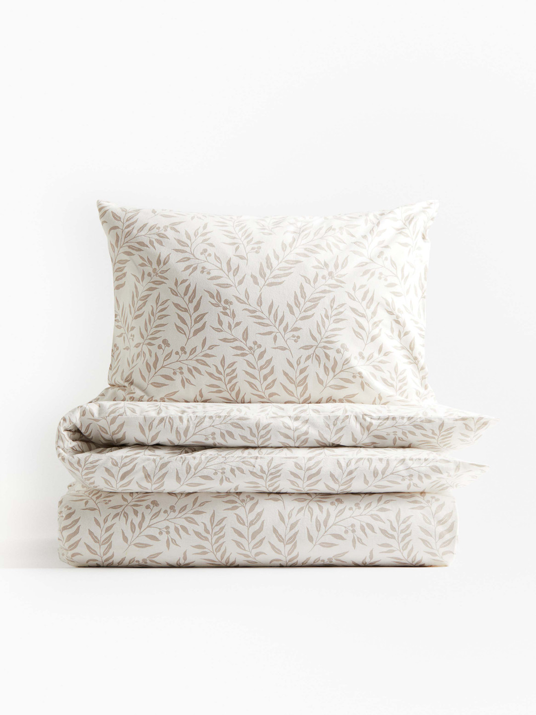 H&M Beige And White Pure Cotton Single Flannel Duvet Cover Set