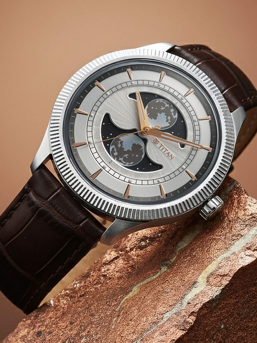 Titan Men Stellar Quartz Skeleton Dial & Leather Textured Straps Analogue Watch 10050SL01