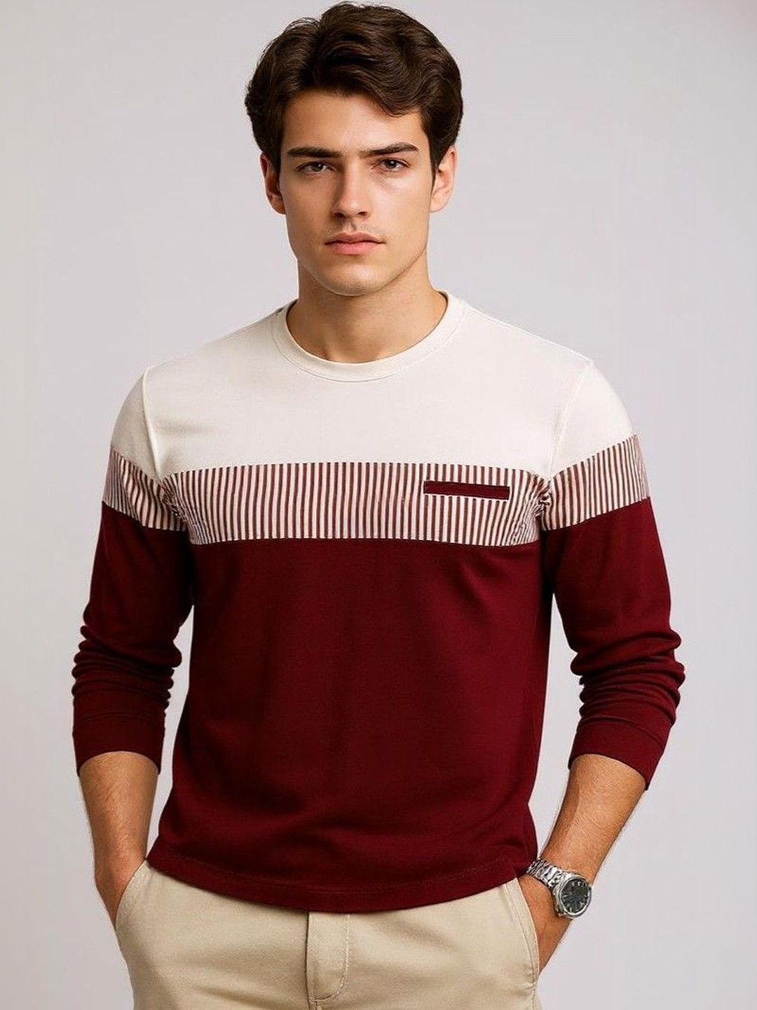 FASHIUM Men Colourblocked Round Neck Cotton T-shirt