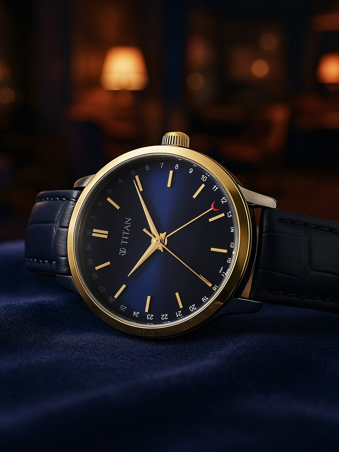 Titan Elegance Quartz Round Dial Leather Men's Watch - 90202BL01