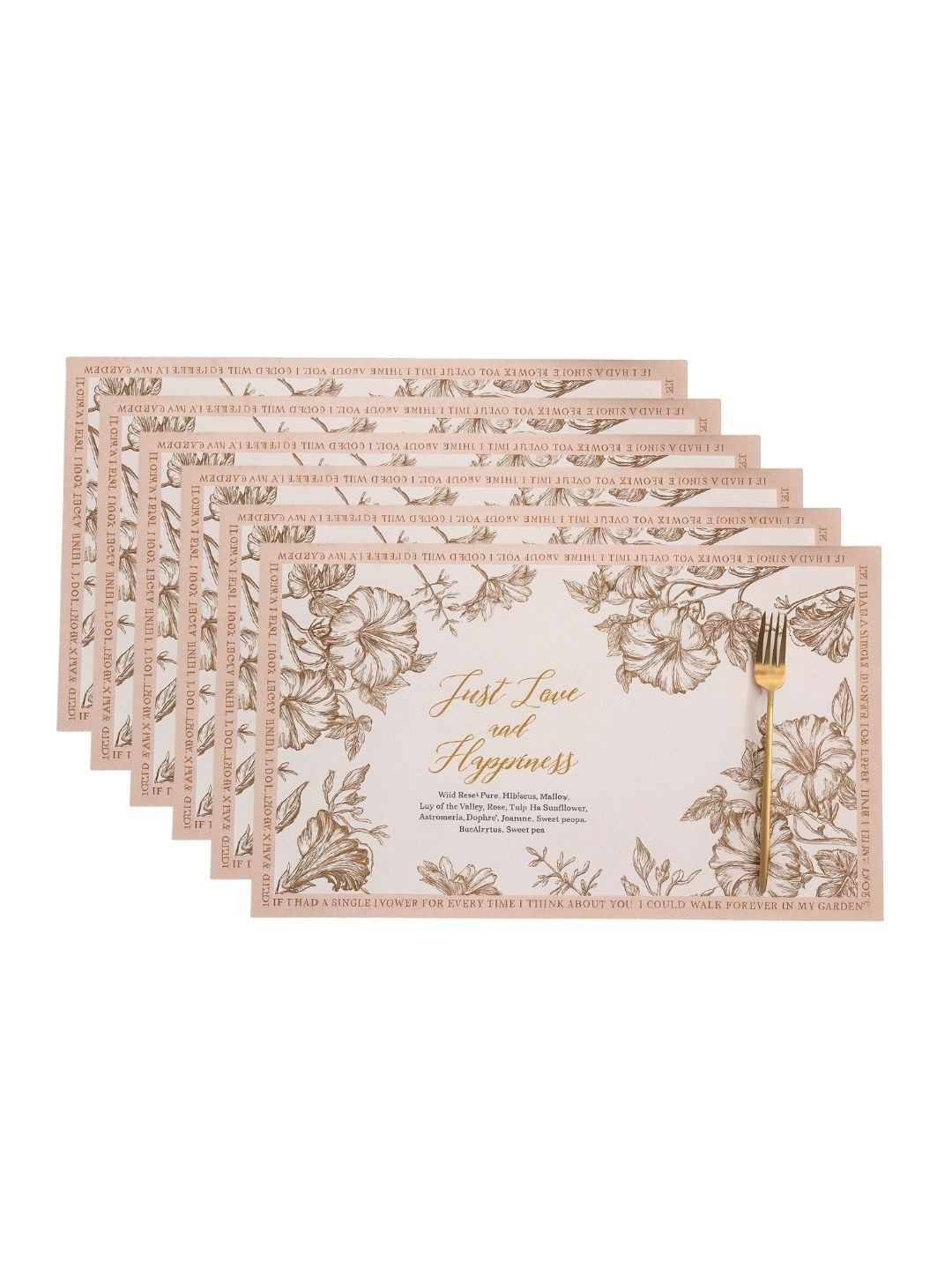 Myntra Elegant Homes 6Pcs Beige & Pink Patterned Waterproof Anti-Slip Table Placemats