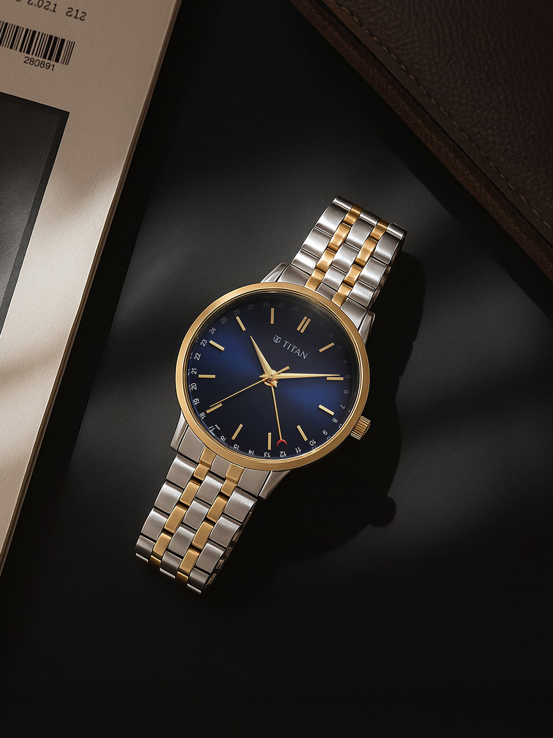 Titan Elegance Quartz Round Dial Stainless Steel Men's Watch - 90202BM01