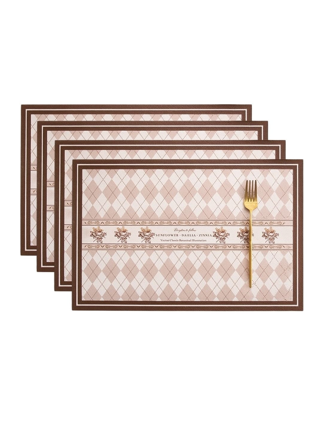 YELONA 4Pcs Pink & Brown Patterned Waterproof Heat-Resistant Anti-Slip Table Placemats