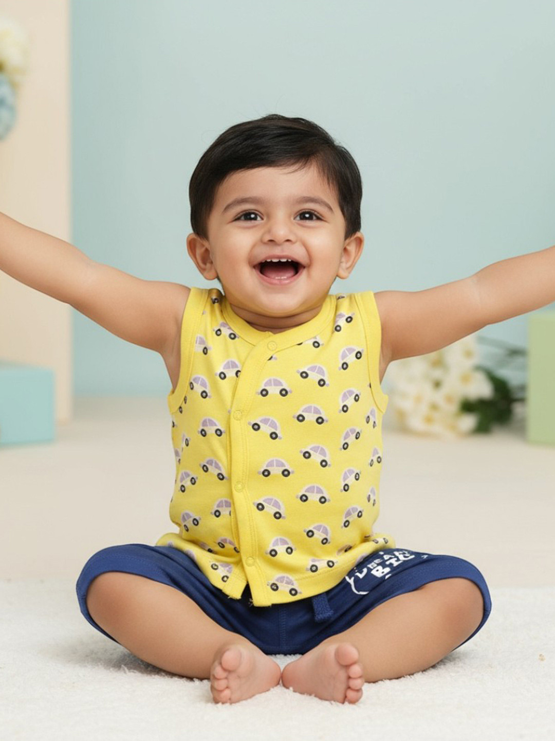 BONTOTS Infant Boys Beep Beep Car Printed Organic Cotton Jhabla