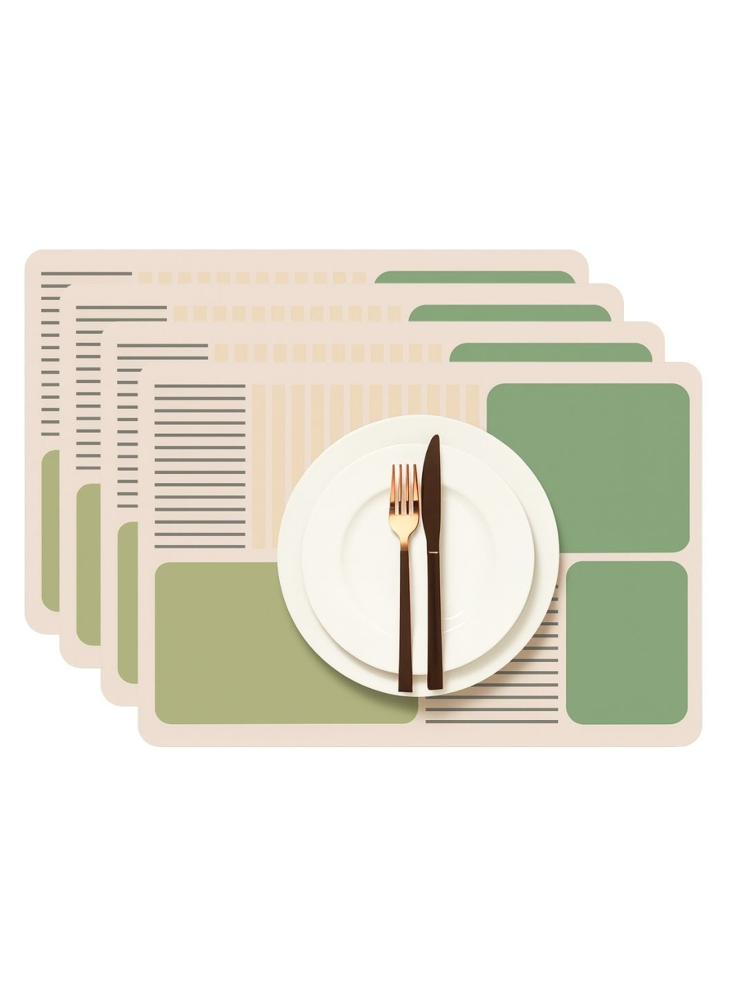 YELONA 4Pcs Green & Beige Patterned Waterproof Heat-Resistant Anti-Slip Table Placemats