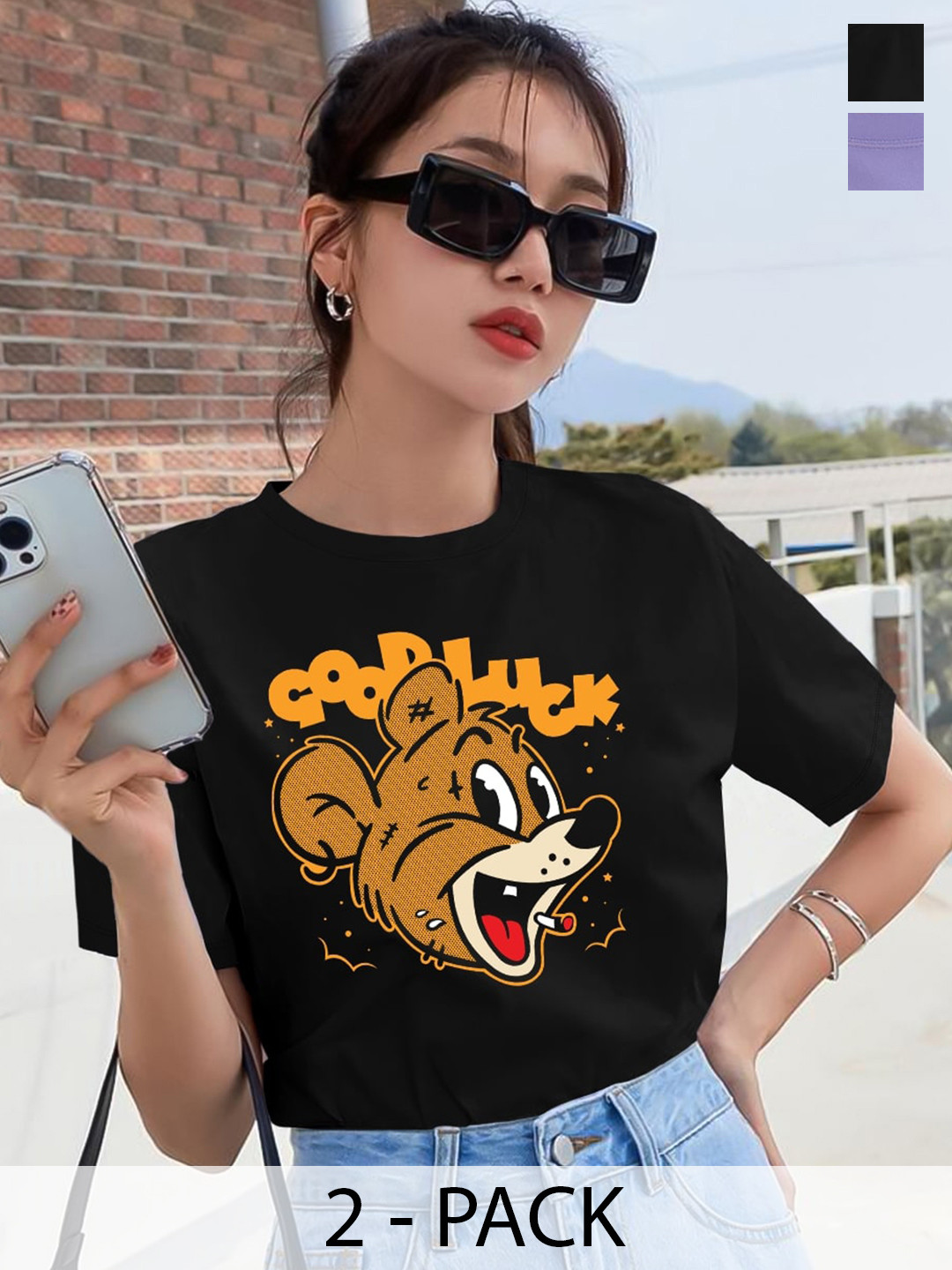 The Dry State Women Pack Of 2 Graphic Printed Cotton Round Neck T-shirt
