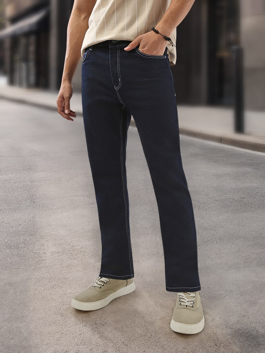 Urbano Fashion Men Dark Blue Straight Fit Washed Jeans Stretchable