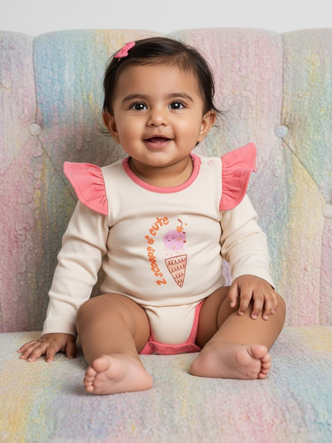 BONTOTS Infant Girls Sweet Treat Printed Organic Cotton Ruffle Bodysuit