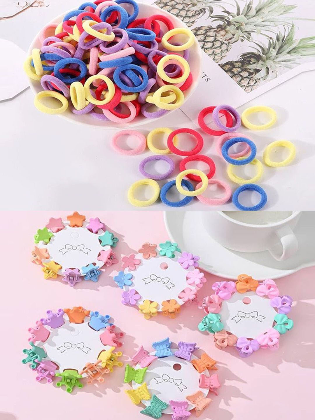 BARAKATH Girls Hair Accessory Set Of 100 Mini Elastic Bands & 30 Mini Hair Clips