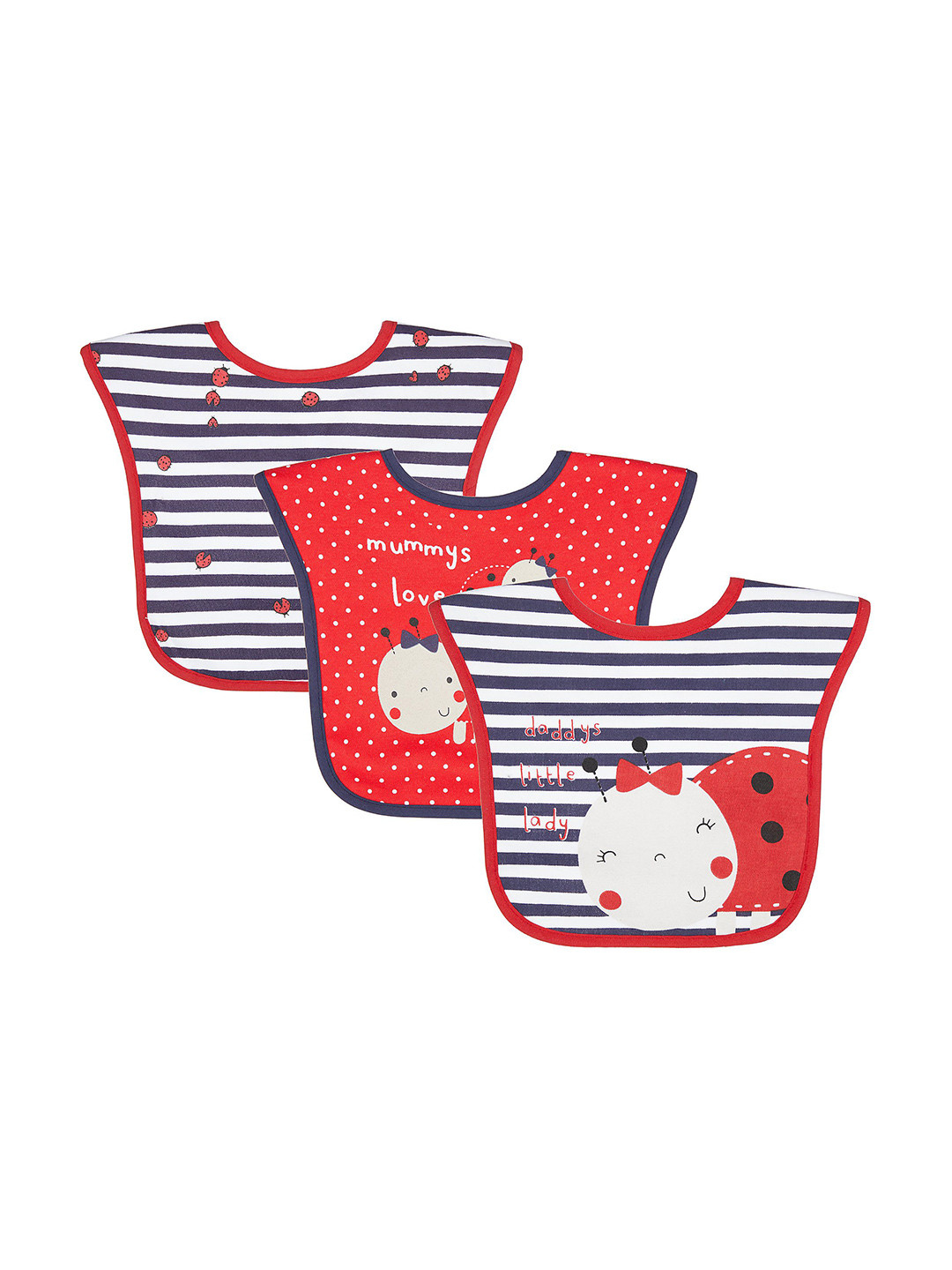 mothercare Infants Pack Of 3 Printed Ladybird Toddler Bibs
