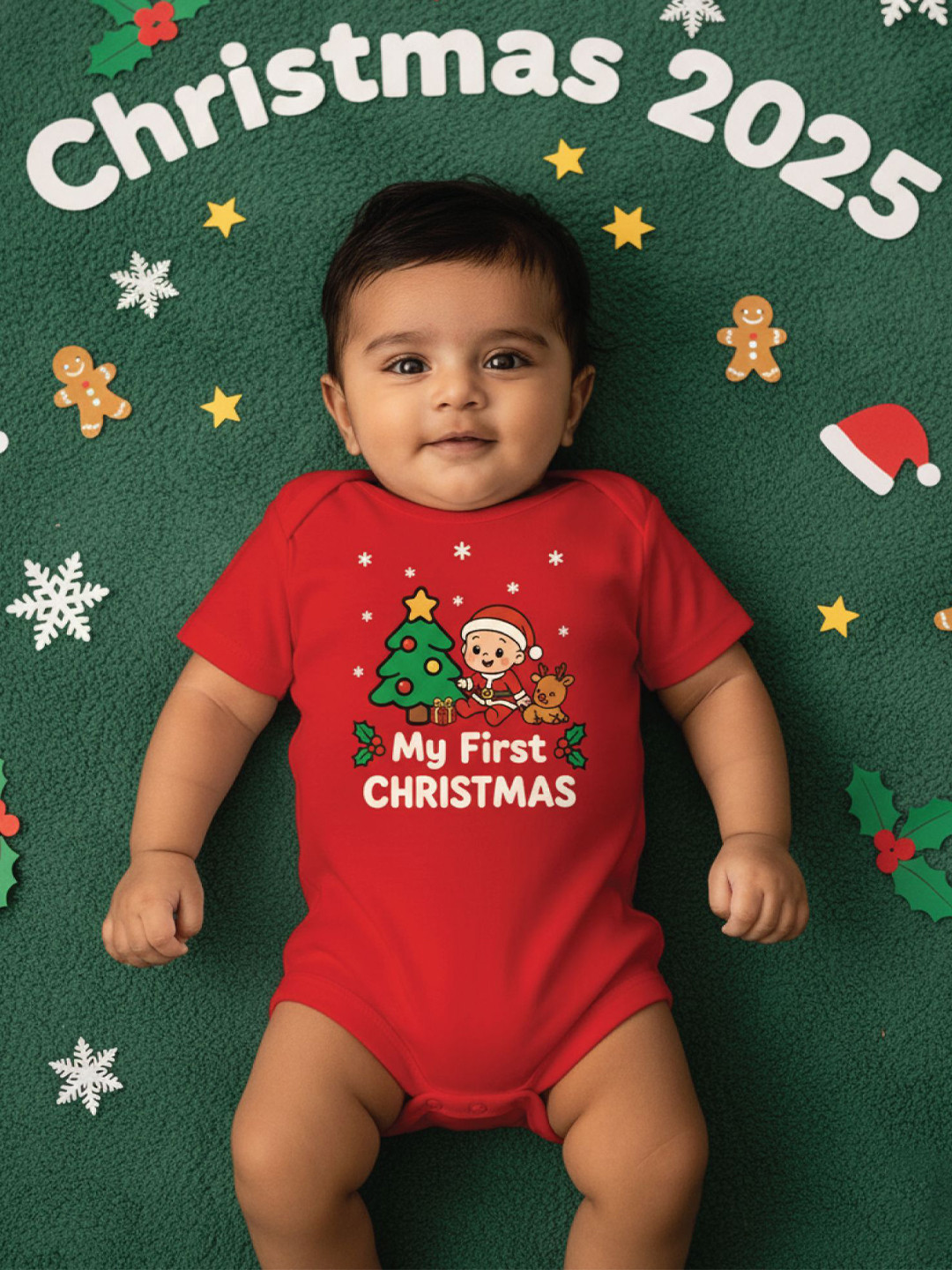 Baby Buzz Kids My First Christmas Printed Envelope Neck Short Sleeves Bodysuit