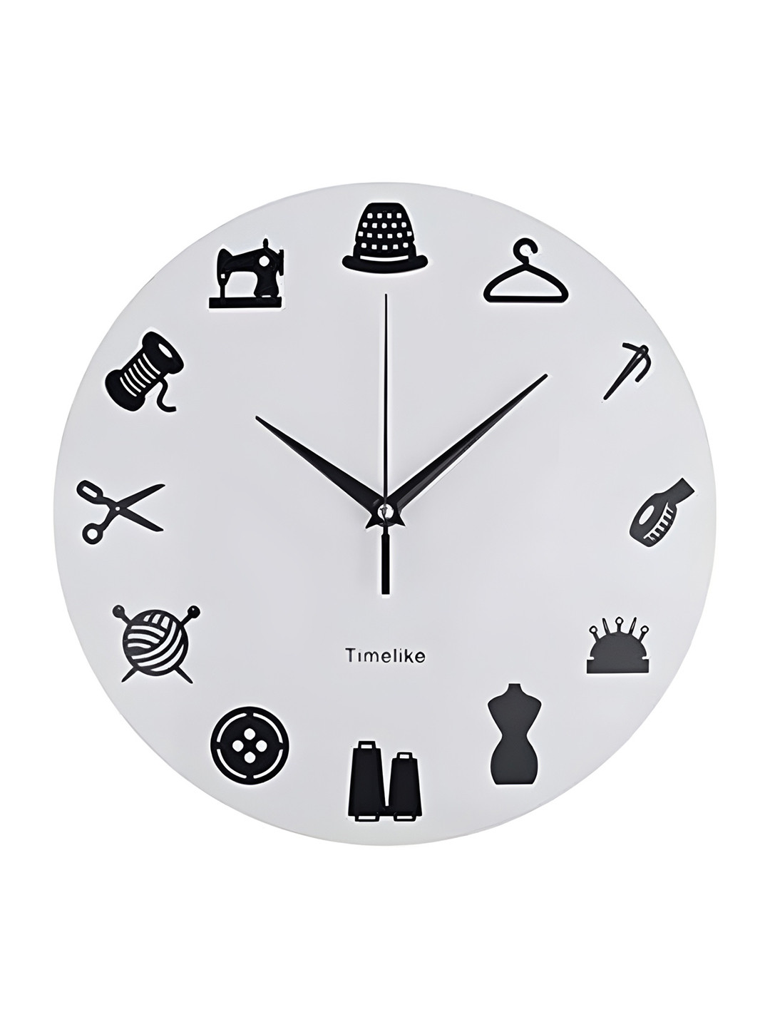 QEZNEF White And Black Contemporary Round Wooden Analogue Wall Clock