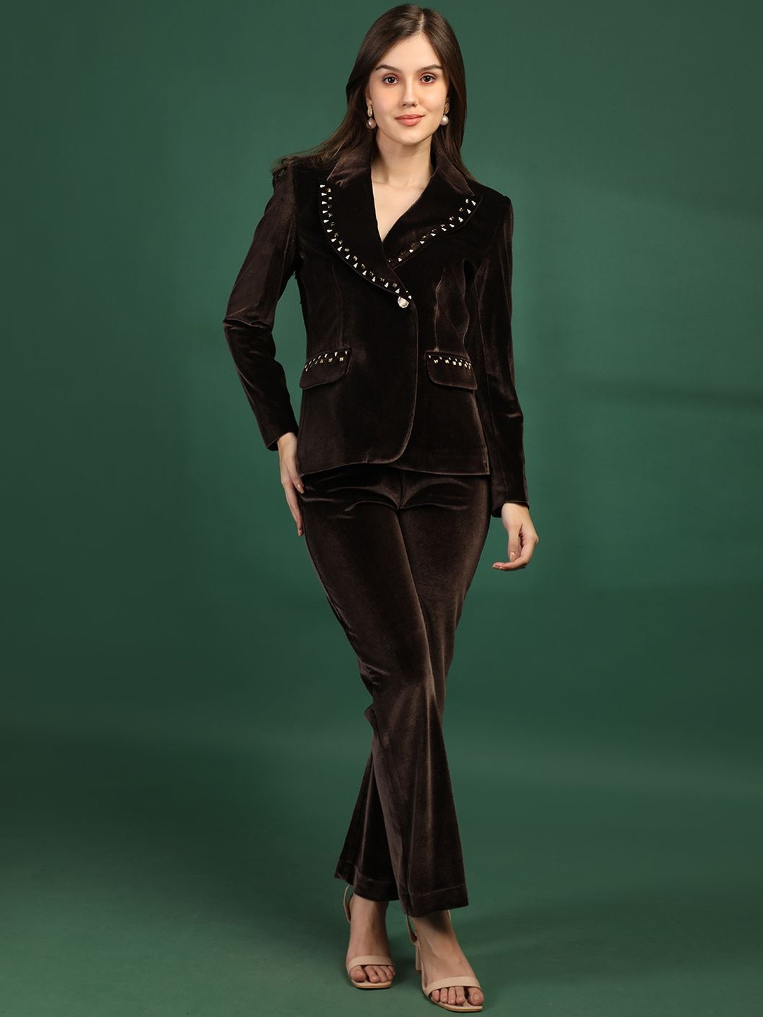 LURE URBAN Velvet Lapel Collar Blazer With Trousers Co-Ords Set