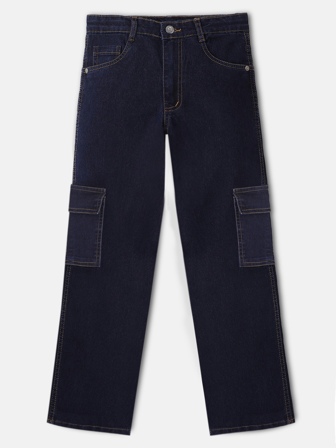 Urbano Juniors Boys Blue Loose Baggy Fit Washed Stretchable Cargo Denim Pockets Jeans