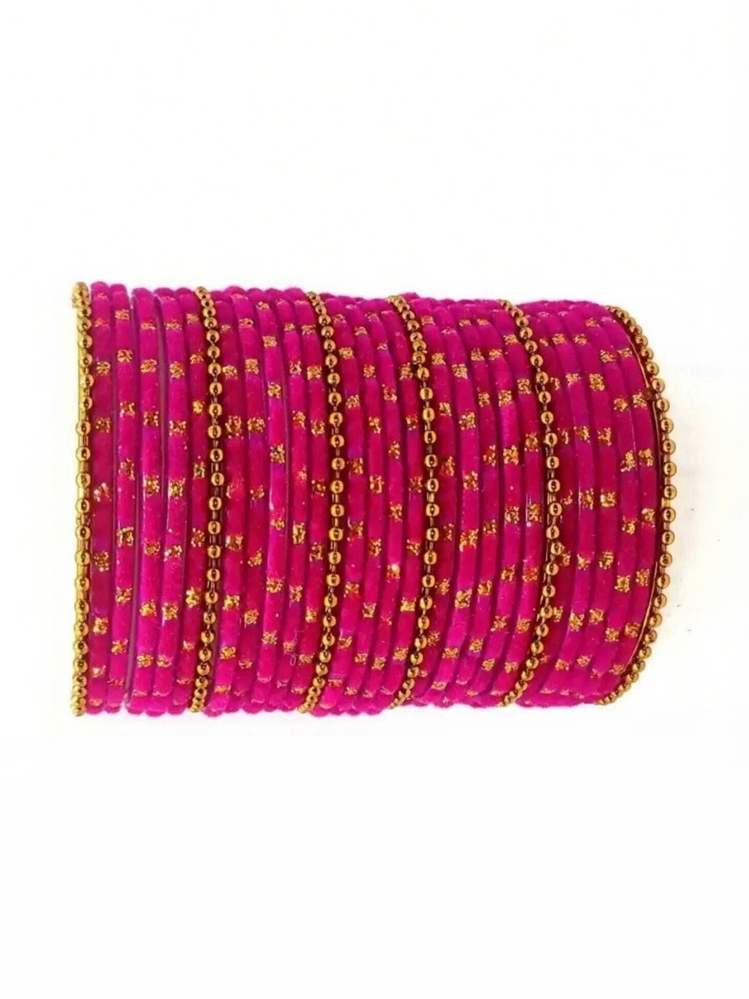 Adiba Fashion Factory Set Of 40 Magenta Glass Artificial Stones & Beads Bangle