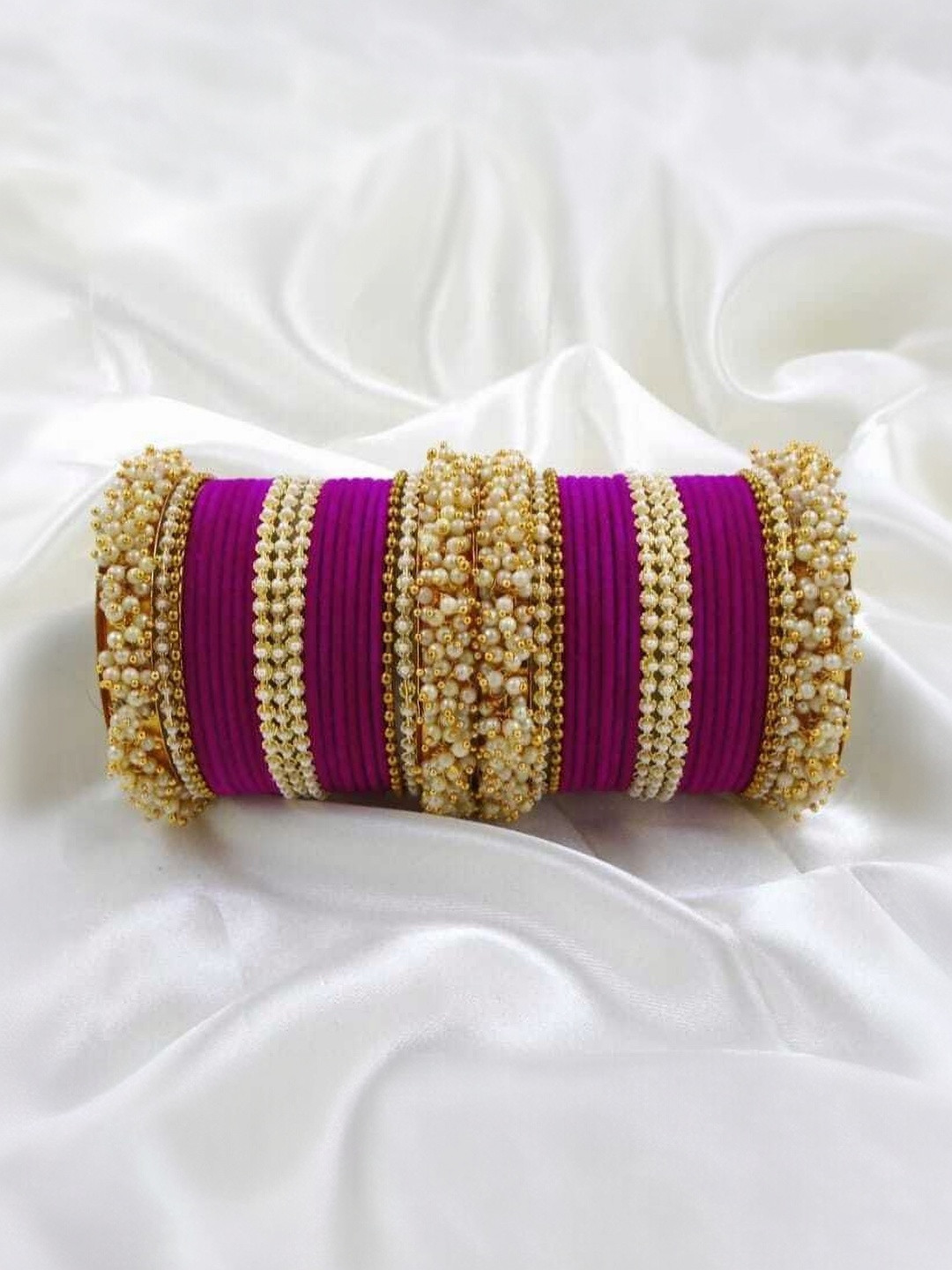 Only Offers Purple Glass Artificial Stones & Beads Bangle