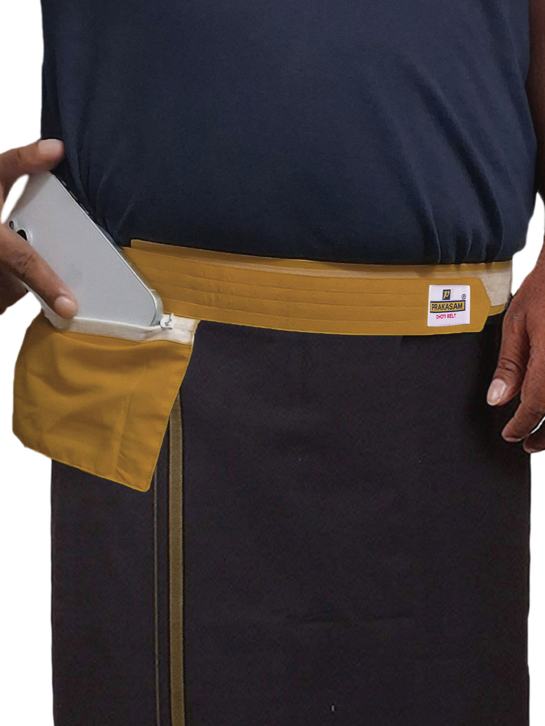 PRAKASAM COTTON Men's Cotton Canvas Dhoti Belt &  Zip Pouch Dhoti Belt