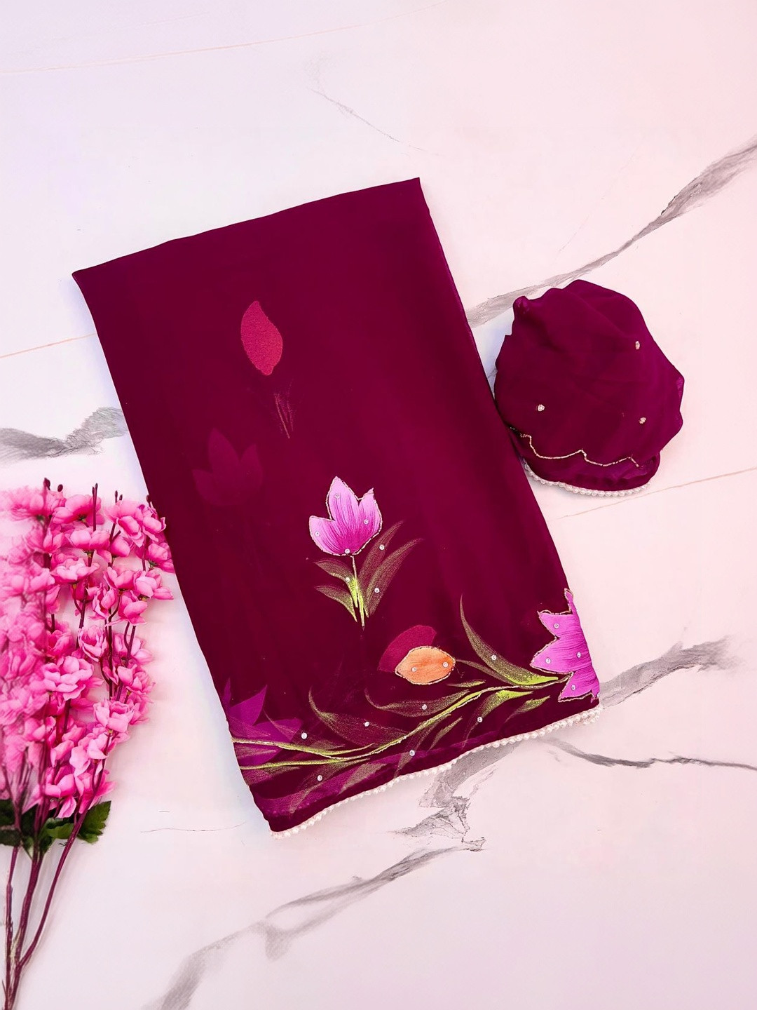 ARKIA Floral Pure Georgette Saree