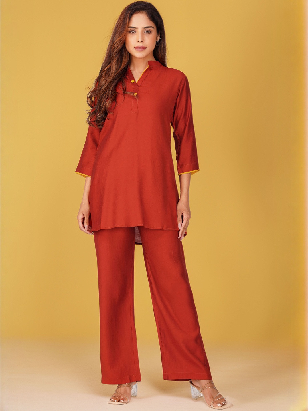 Bindigasm Sabr Mandarin Collar Three-Quarter Sleeves Tunic With Trouser