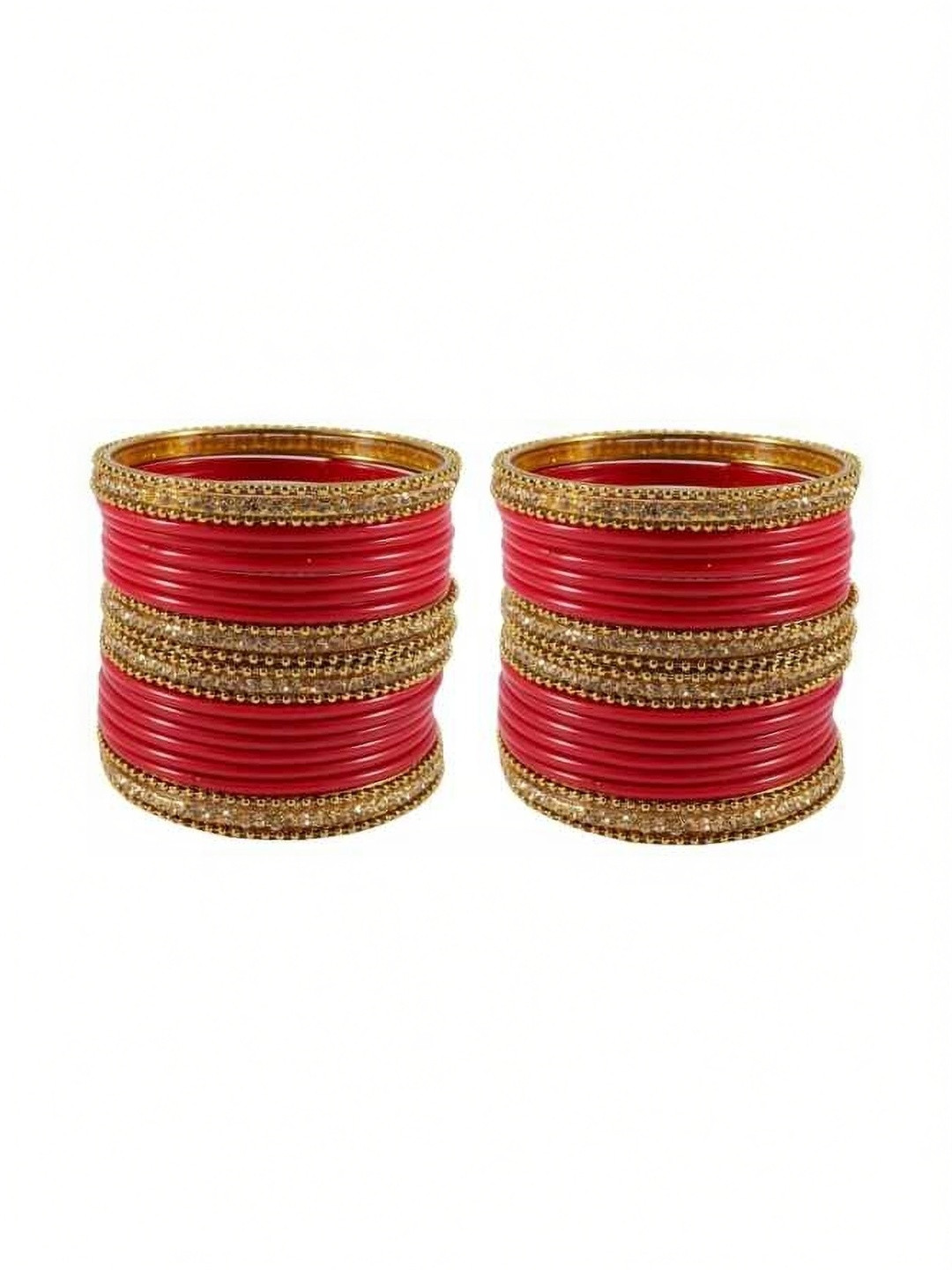 Adiba Fashion Factory Set Of 40 Red Glass Artificial Stones & Beads Bangle