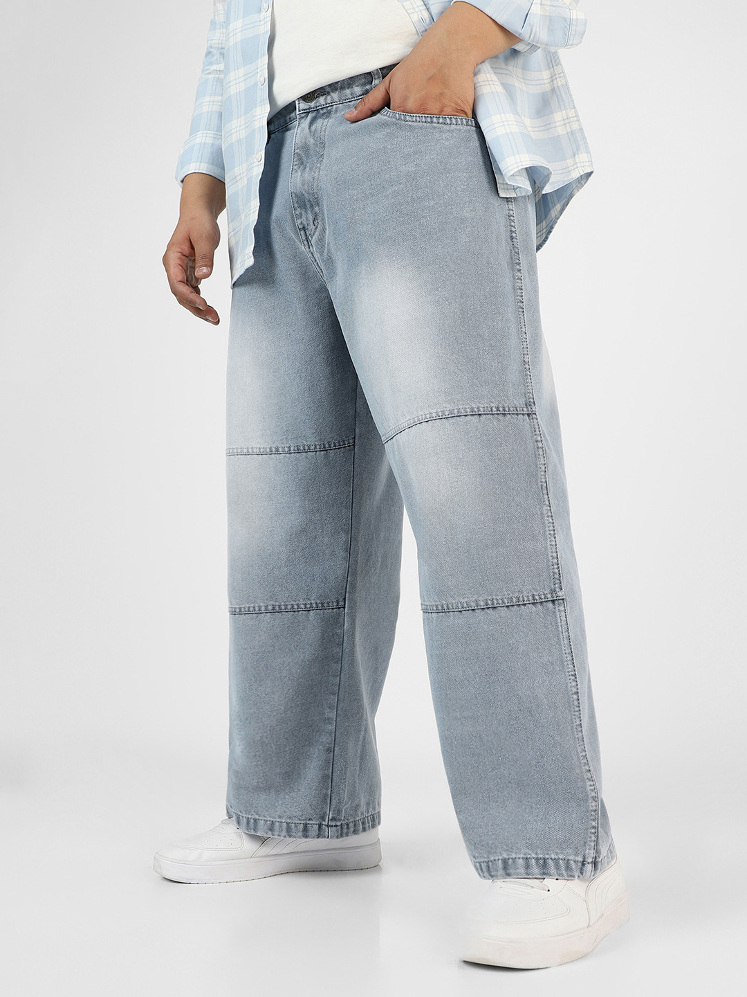 Urbano Plus Men Loose Baggy Fit Cut and Sew Panelled Jeans