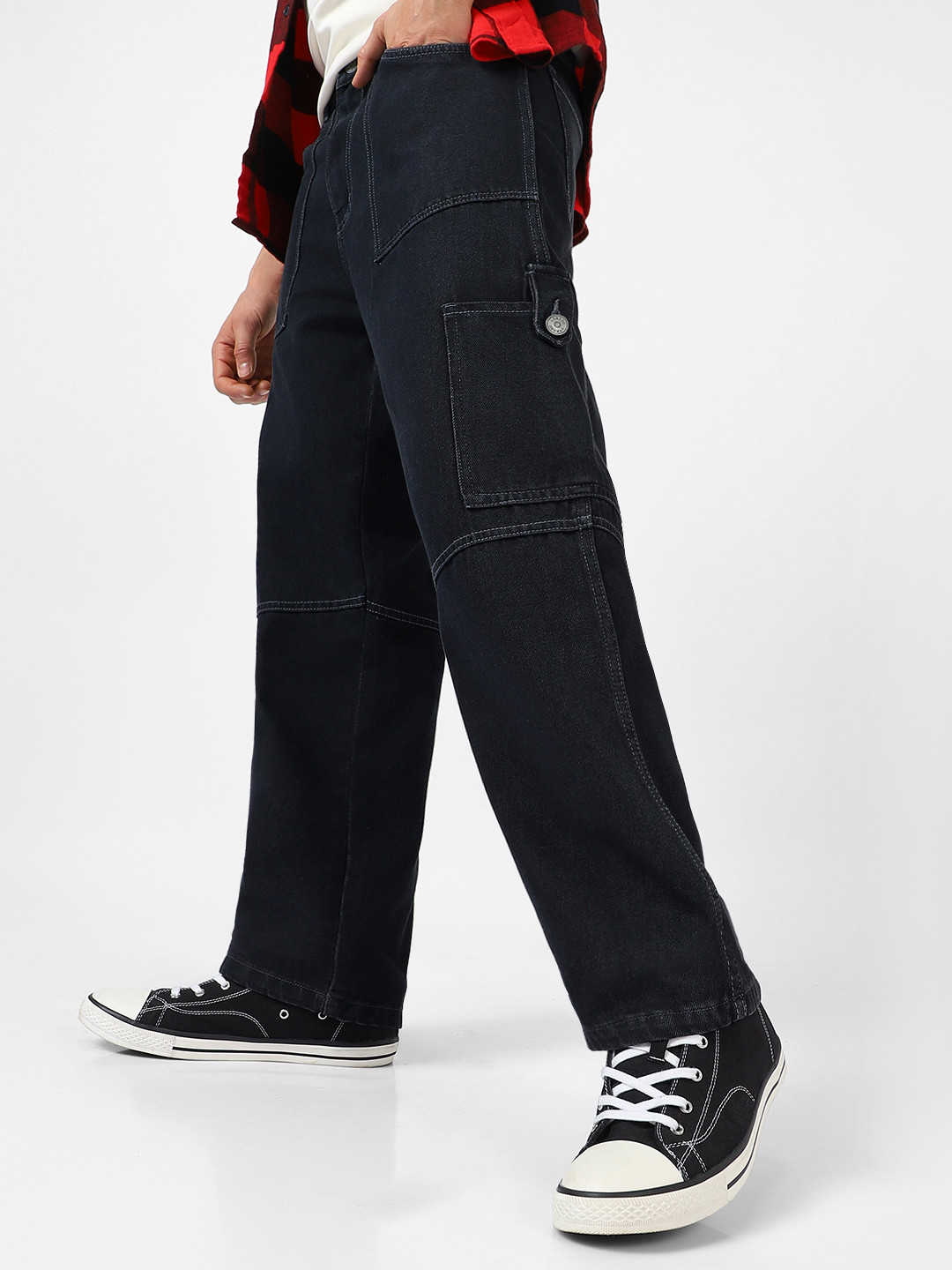 Urbano Fashion Men  Washed Cargo Relaxed Fit Jeans with 6 Pockets Non-Stretchable