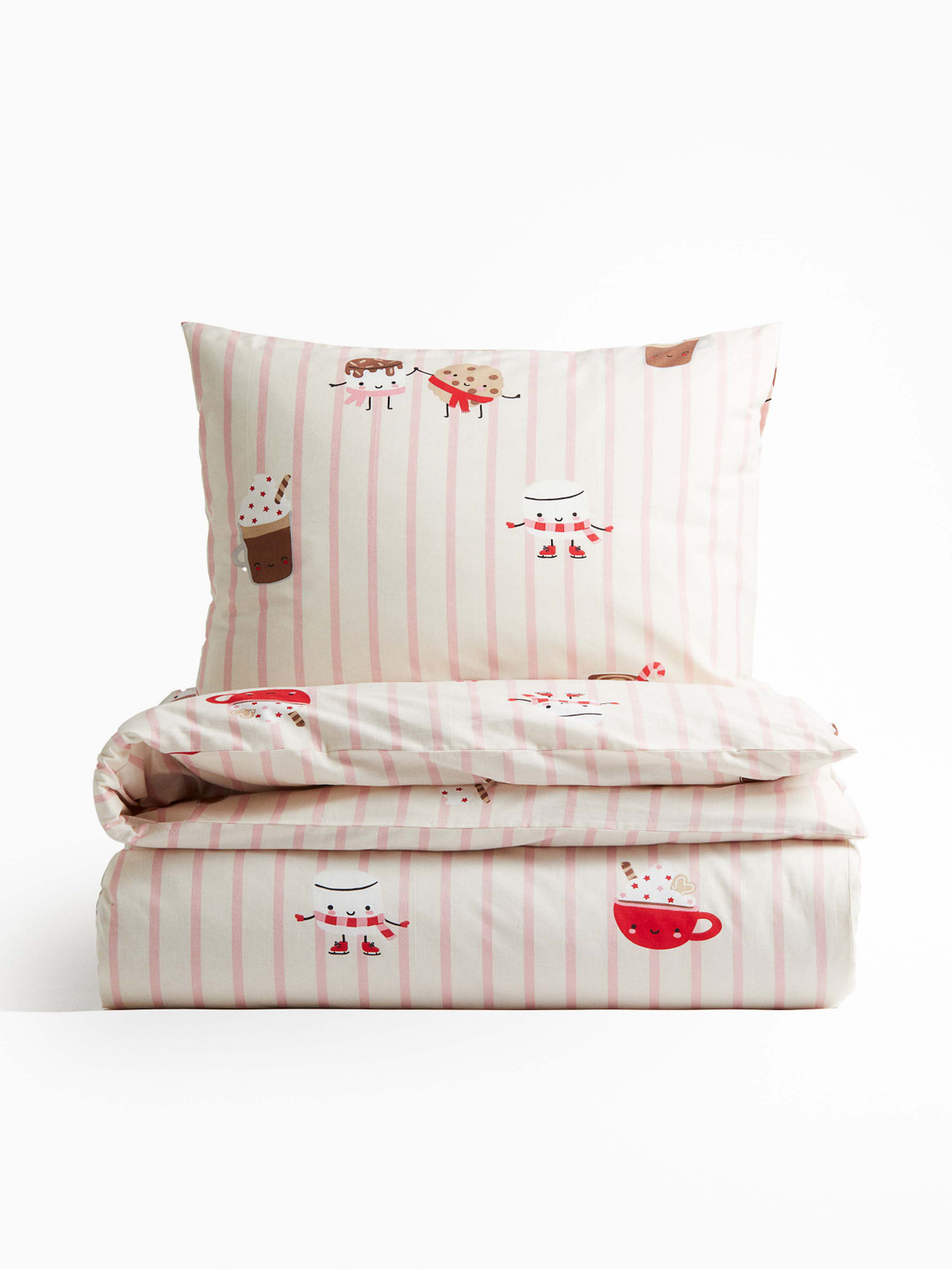 H&M Pink And Cream-Coloured Pure Cotton Patterned Single Duvet Cover Set