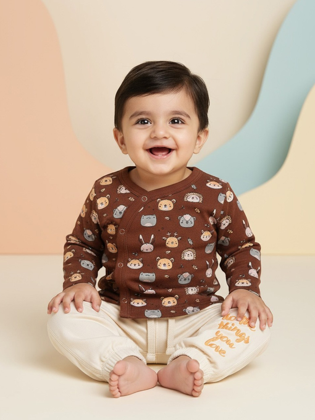 BONTOTS Infant Boys Woodland Friends Printed Organic Cotton Jhabla
