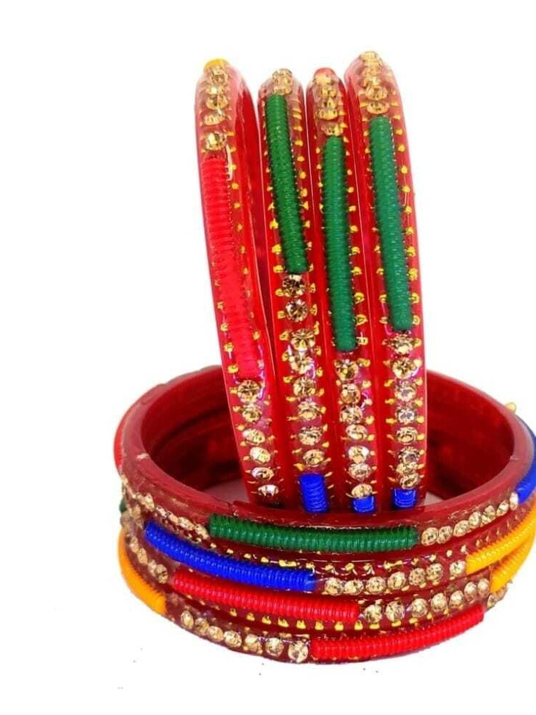 Only Offers Set Of 8 Multi Glass Artificial Stones & Beads Bangle