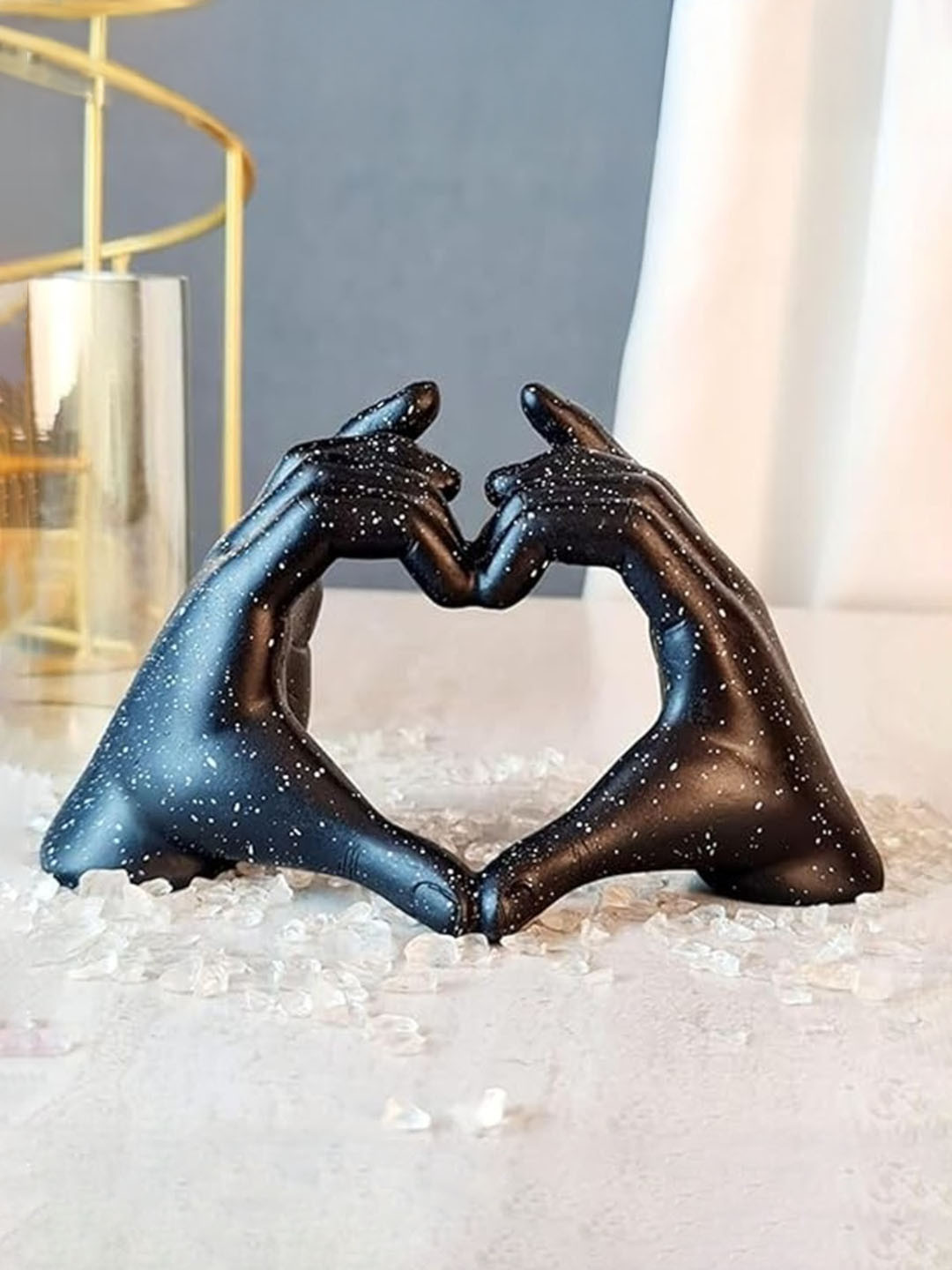 THE SACRED GIFTS Black & White Resin Heart Shaped Love Hand Figurine Showpiece