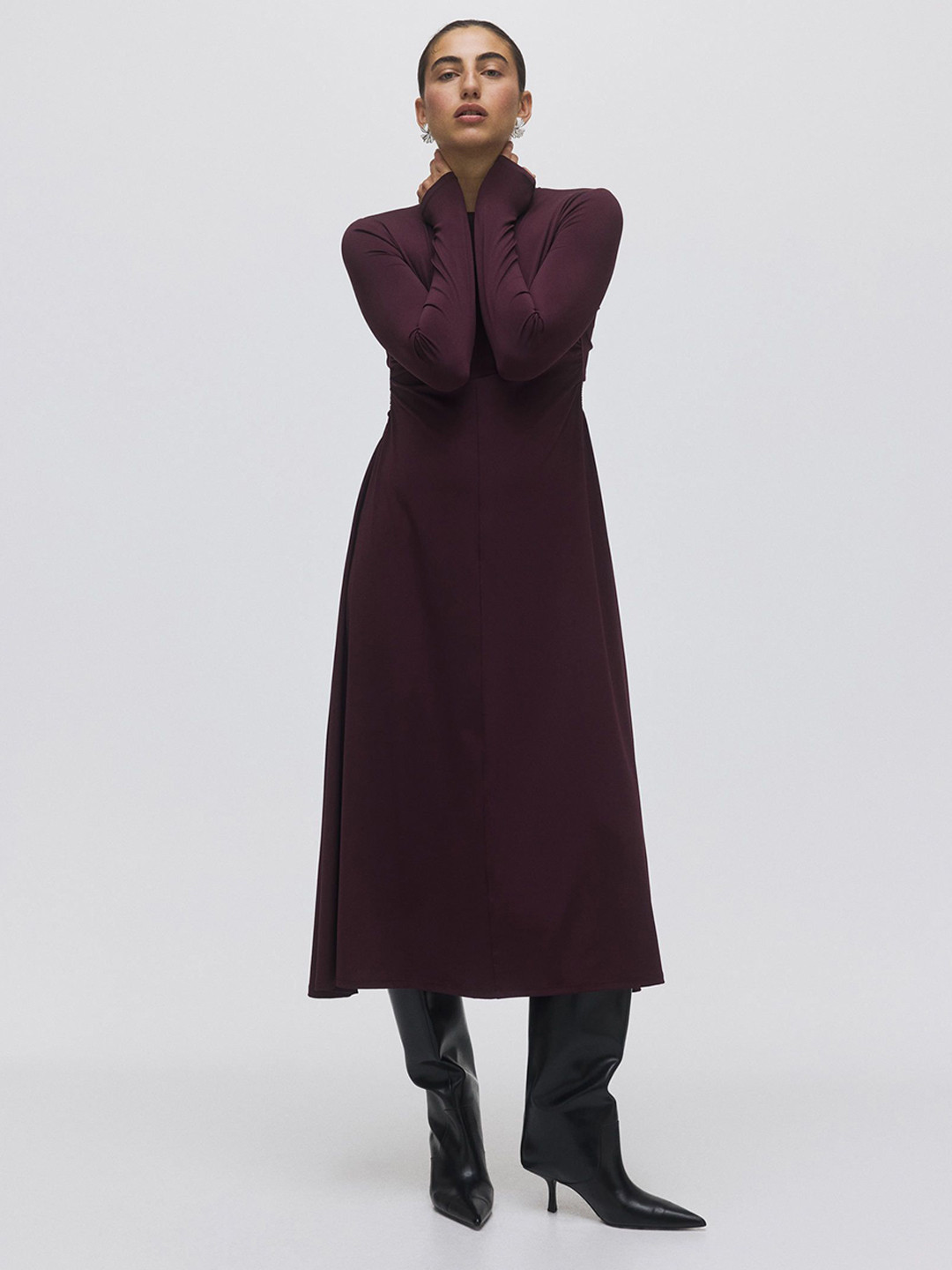 H&M Women Gathered Back Opening Long Sleeve Dress