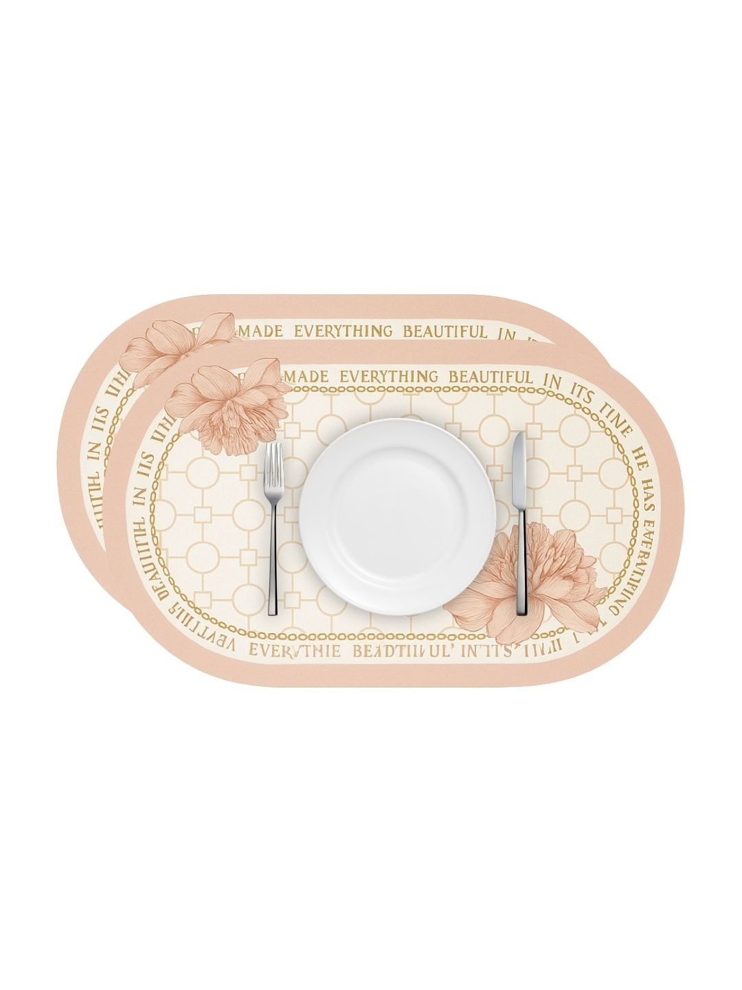 Myntra Elegant Homes 4 Pcs Off White & Peach Floral Printed Table Placemats
