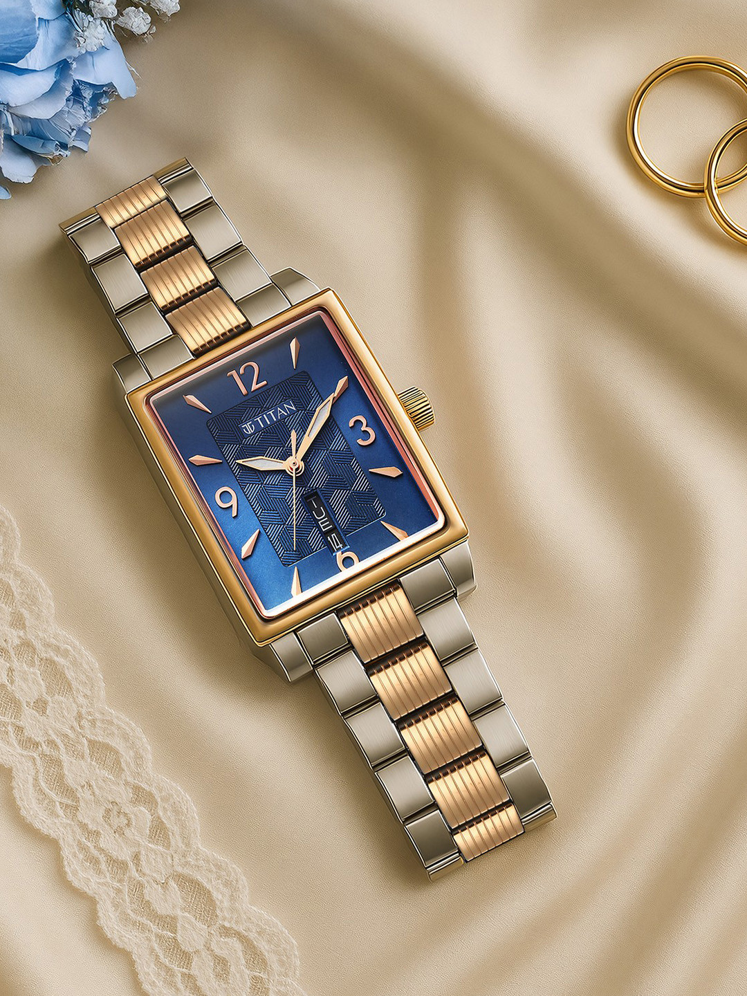 Titan Karishma Wedding Edit II Quartz Rectangle Dial Stainless Steel Men's Watch - 90024KM01