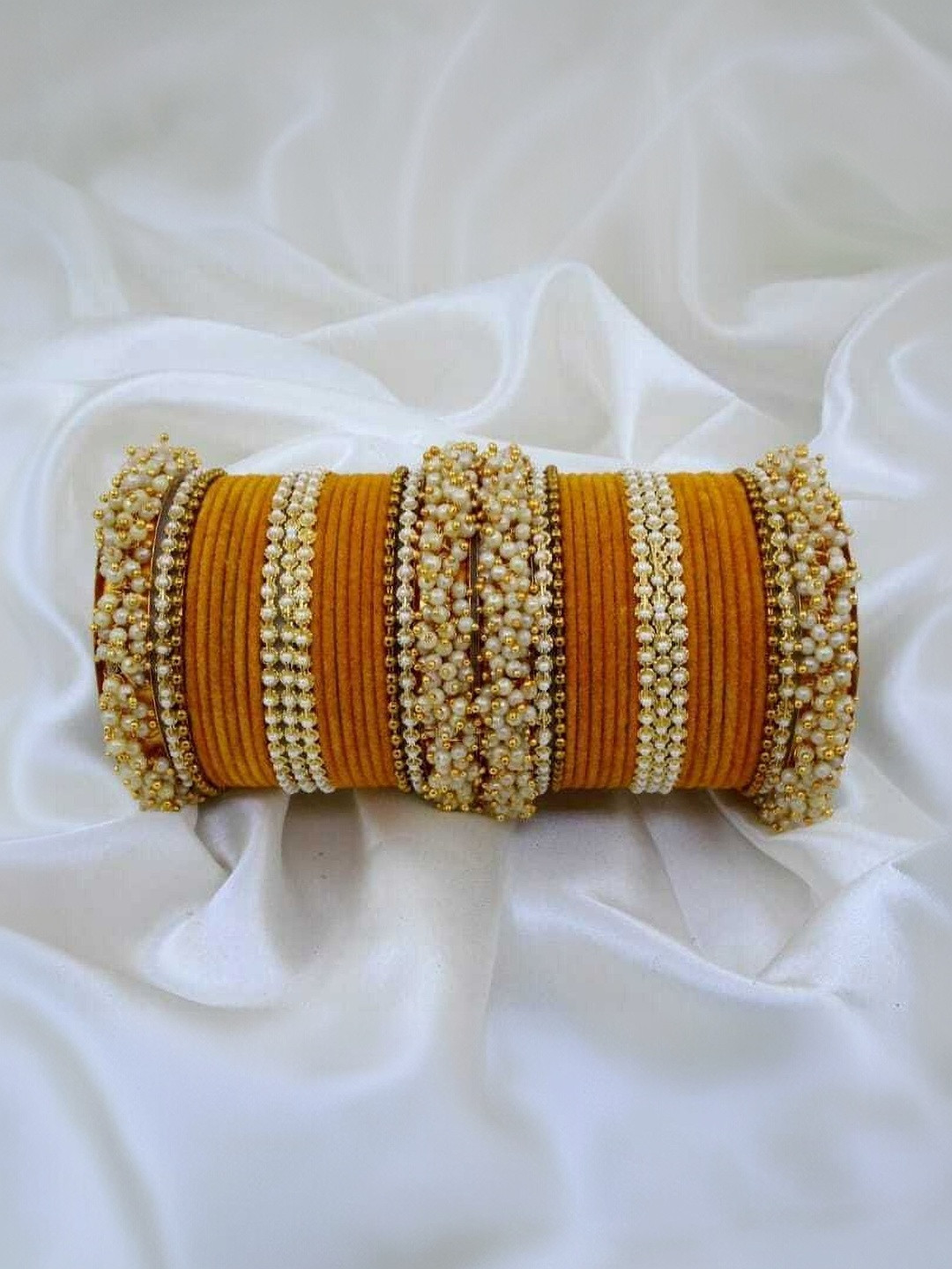 Only Offers Yellow Glass Artificial Stones & Beads Bangle