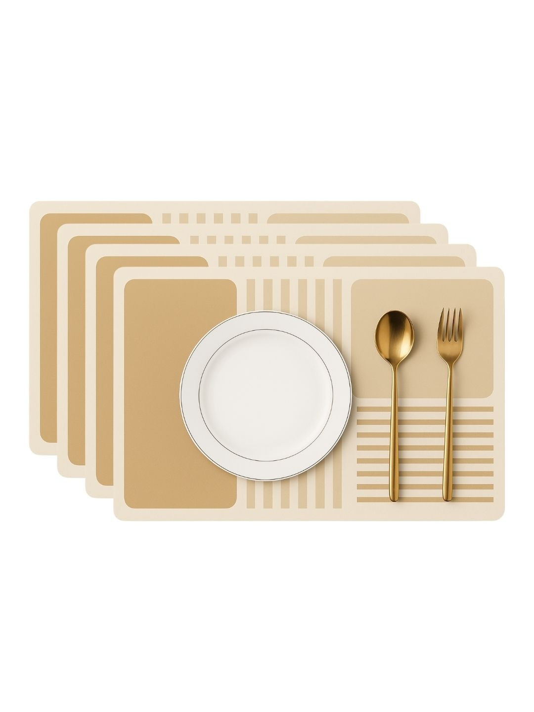 YELONA 4Pcs Sand-Yellow Striped Waterproof Heat-Resistant Anti-Slip Table Placemats