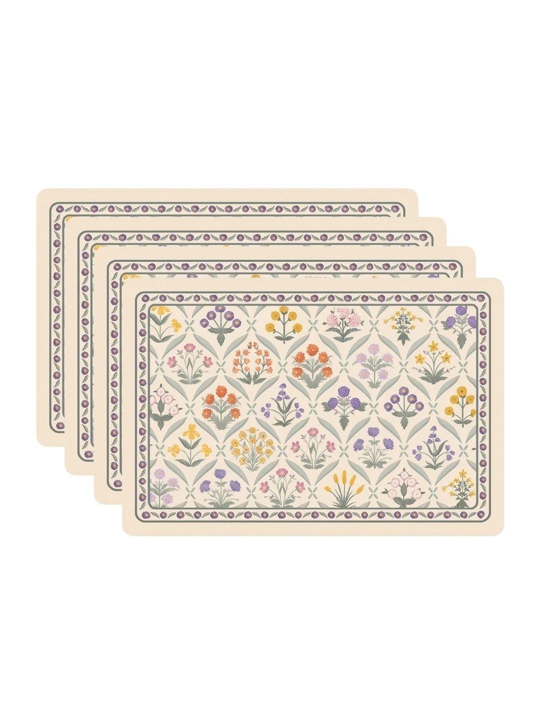 YELONA 4Pcs Beige & Green Patterned Waterproof Heat-Resistant Anti-Slip Table Placemats