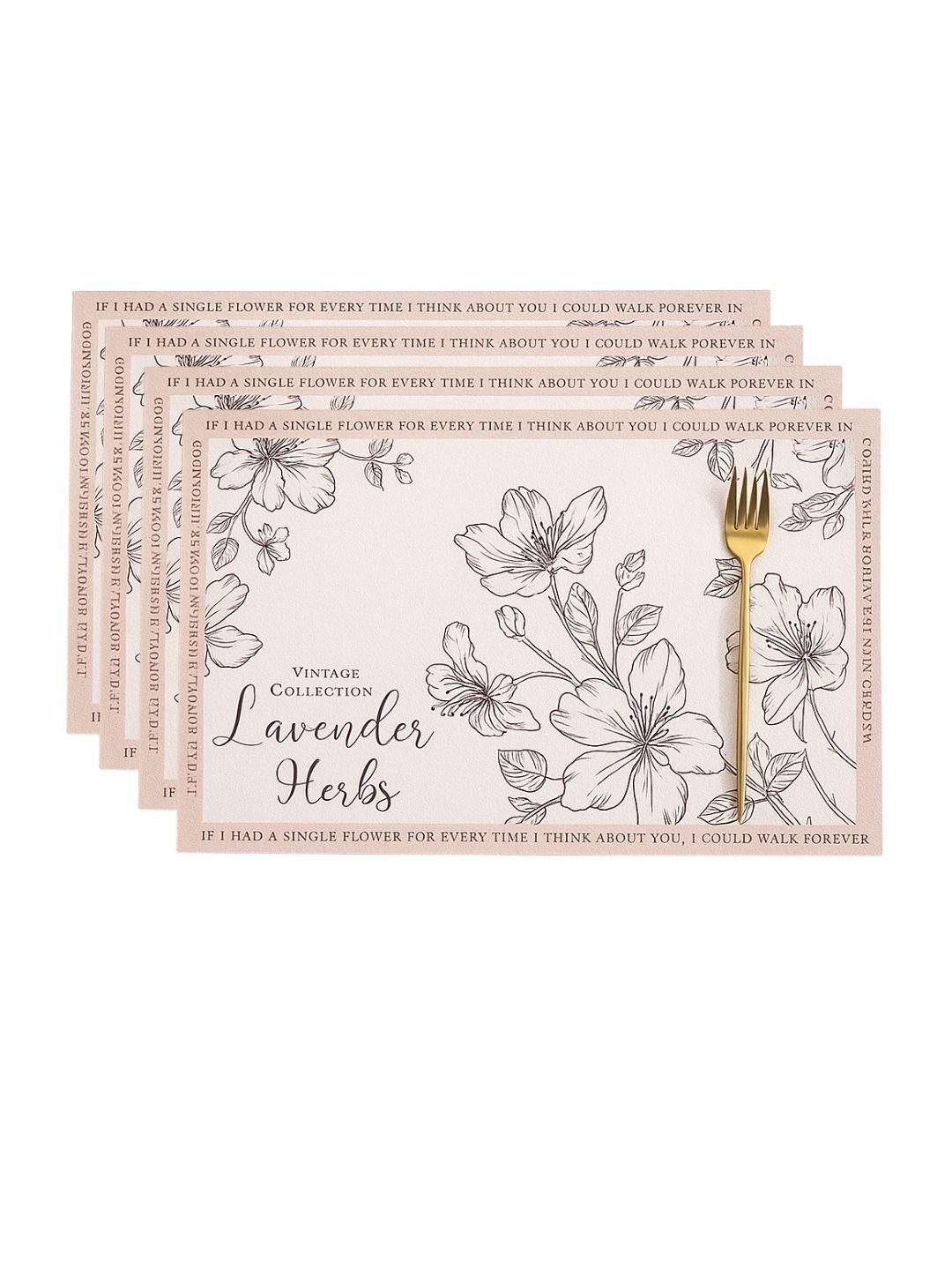 YELONA 4Pcs Pink & Black Patterned Waterproof Heat-Resistant Anti-Slip Table Placemats