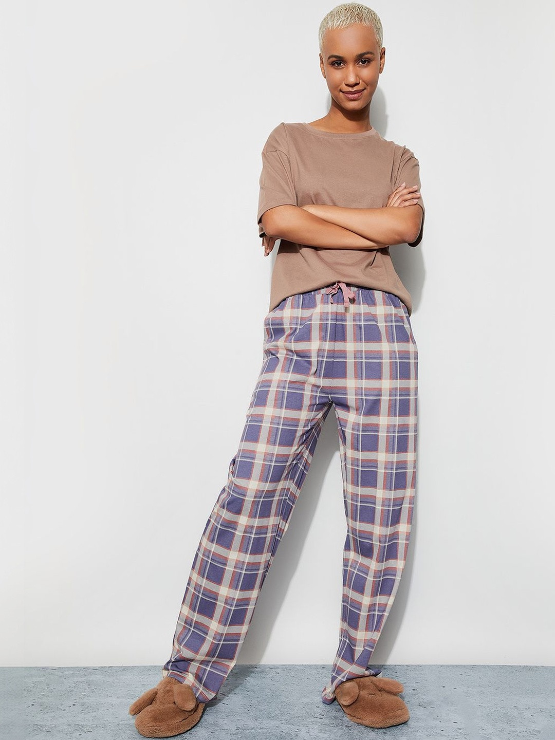 Ginger by Lifestyle Women Checked Cotton Lounge Pants with Drawstring Closure